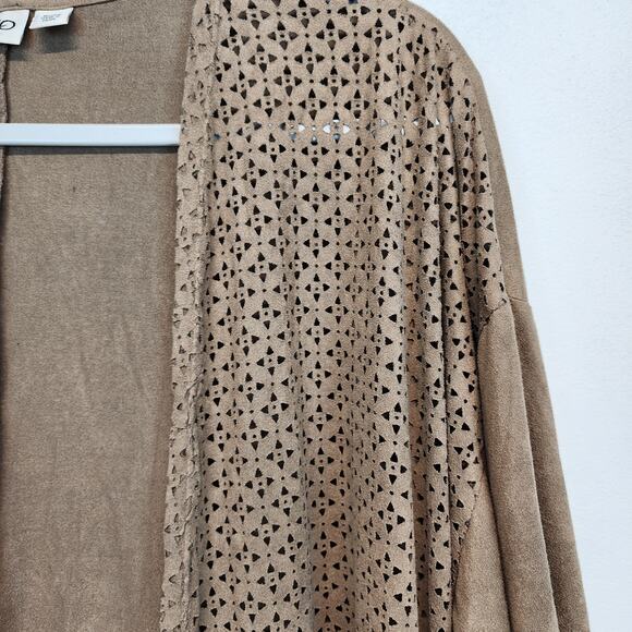 Cato Faux Suede Cardigan Size 18/20 Brown Laser Cutouts Open Neutral Minimalist - Picture 5 of 9
